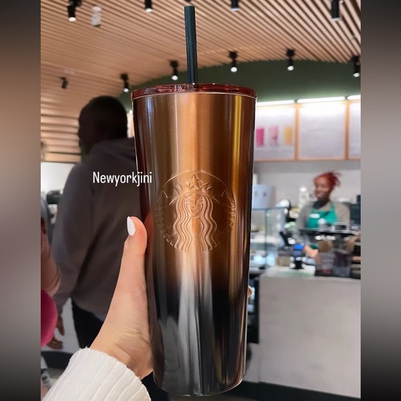 New Copper Gold Black Ombré Gradient 24oz Stainless Steele Starbucks Tumbler - Picture 3 of 3